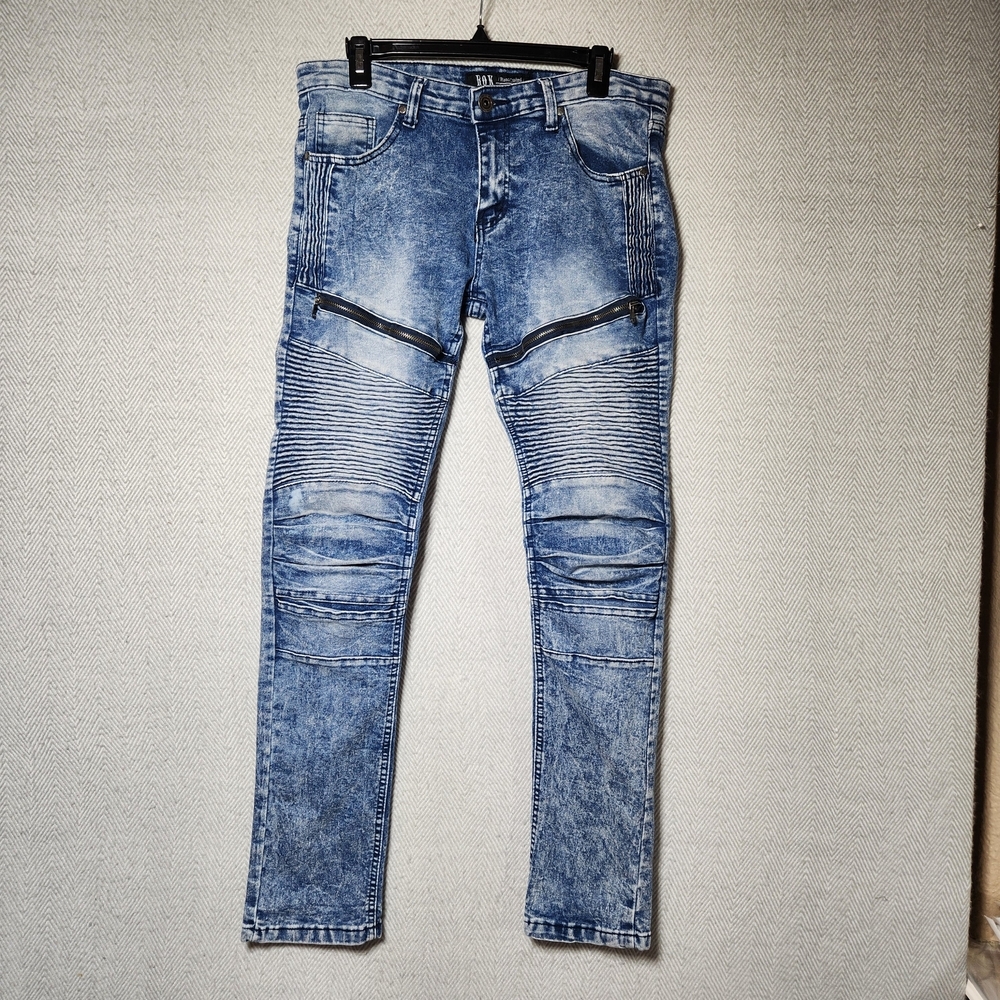 Rok Men's 34x32 Distressed Blue Jeans Zippers Vintage wear